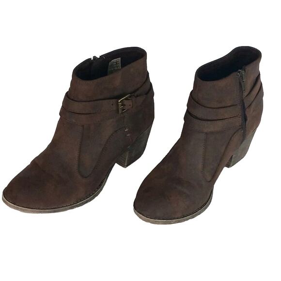 Rocket Dog Ankle Boots BROWN Women's 7.5 Booties Block Heels Casual Buckle - Picture 1 of 16